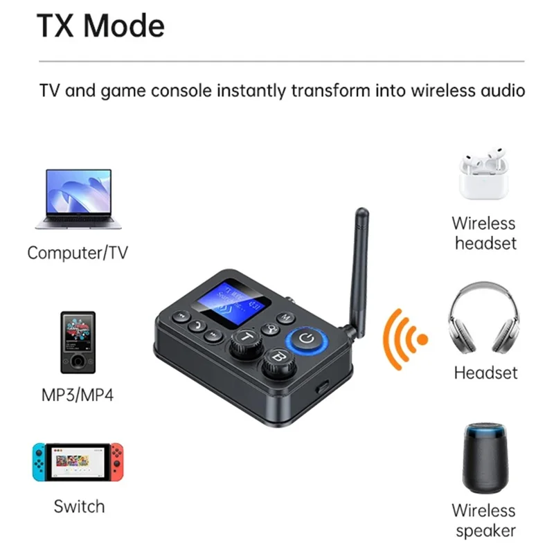 Bluetooth-compatible 5.3 Transmitter Receiver LCD Display 3.5mm AUX TV Home Stereo Audio Adapter for Bluetooth Speakers Headphones PC Laptops