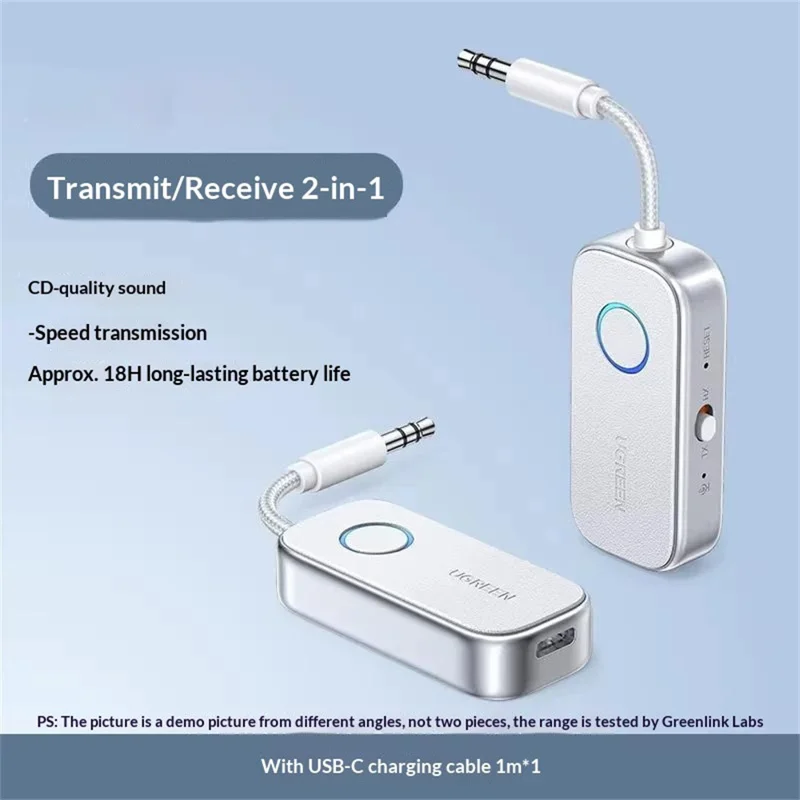 UGREEN CM872 2-in-1 Bluetooth-compatible 6.0 Transmitter Receiver 18H Battery 3.5mm Audio Headphones Adapter for TV Car