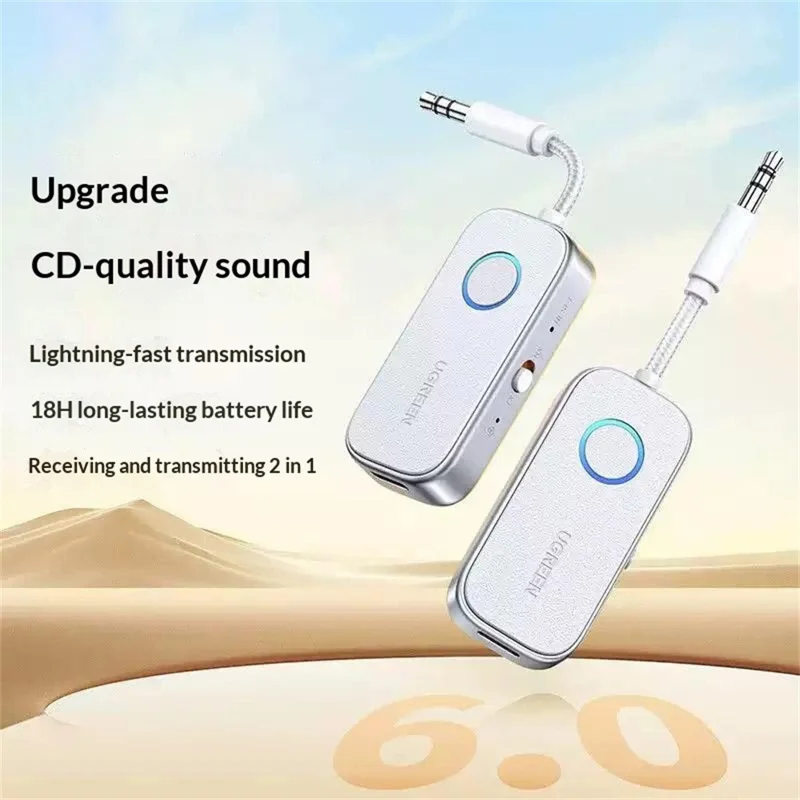 UGREEN CM872 2-in-1 Bluetooth-compatible 6.0 Transmitter Receiver 18H Battery 3.5mm Audio Headphones Adapter for TV Car