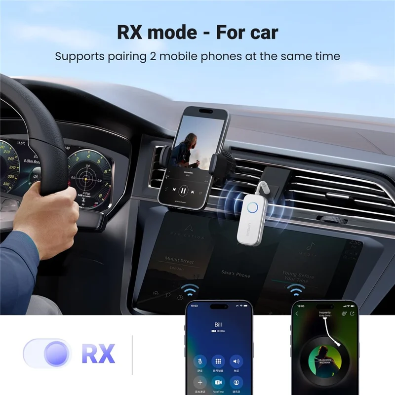 UGREEN CM872 2-in-1 Bluetooth-compatible 6.0 Transmitter Receiver 18H Battery 3.5mm Audio Headphones Adapter for TV Car