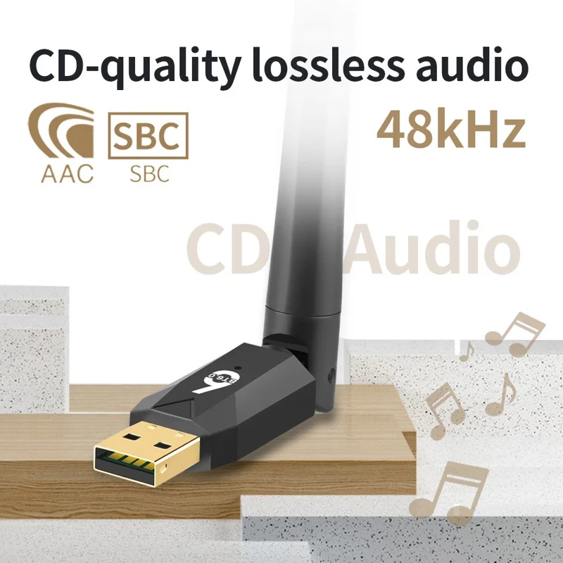 USB Bluetooth-compatible 6.0 Adapter for PC Desktop 150m Long Range Wireless Dongle with 5dBi Antenna - Black