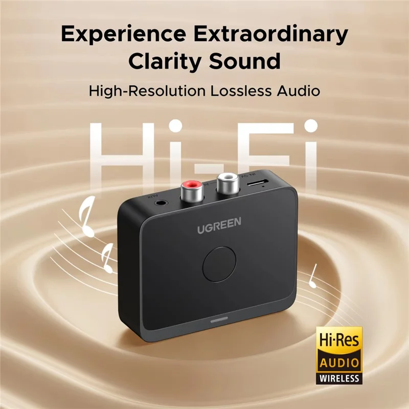 UGREEN 55545 Receptor Bluetooth 6.0 Audio HiFi Sound Adaptador Inalámbrico AUX - Negro