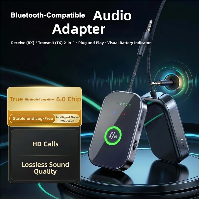 GT91 Bluetooth-compatible 6.0 Audio Adapter 2 in 1 Transmitter Receiver 3.5mm Plug and Play for TV Car Stereo