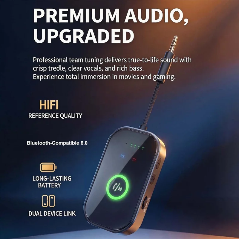 GT91 Bluetooth-compatible 6.0 Audio Adapter 2 in 1 Transmitter Receiver 3.5mm Plug and Play for TV Car Stereo