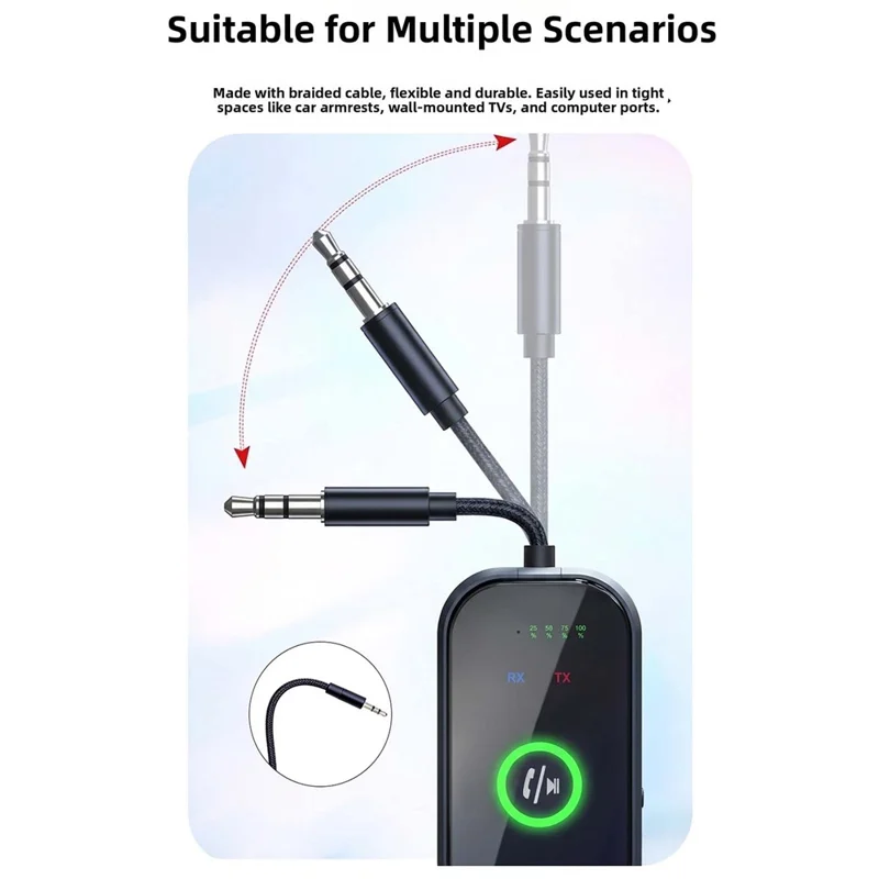 GT91 Bluetooth-compatible 6.0 Audio Adapter 2 in 1 Transmitter Receiver 3.5mm Plug and Play for TV Car Stereo