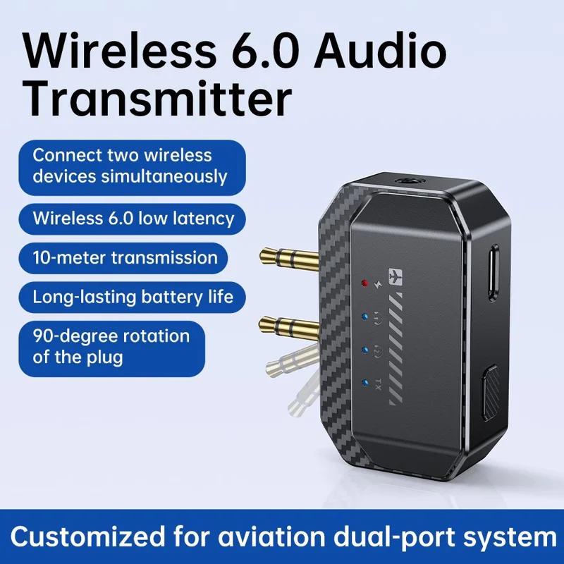 GT36 Bluetooth 6.0 Audio-Transmitter, Dual 3,5-mm-AUX-Adapter für Flugzeugsitz-Unterhaltungssystem