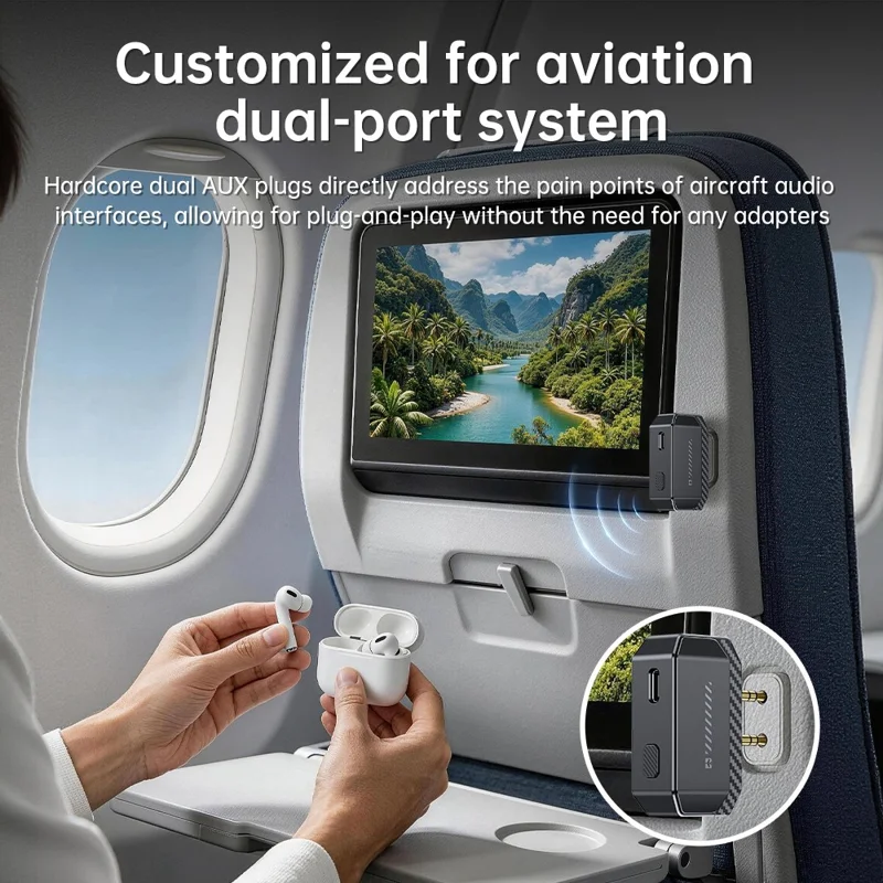 GT36 Bluetooth 6.0 Audio-Transmitter, Dual 3,5-mm-AUX-Adapter für Flugzeugsitz-Unterhaltungssystem