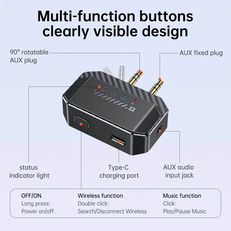 GT36 Bluetooth 6.0 Audio-Transmitter, Dual 3,5-mm-AUX-Adapter für Flugzeugsitz-Unterhaltungssystem