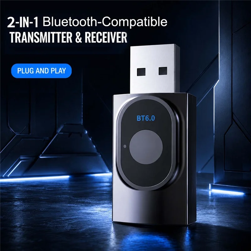 T8 2 in 1 Bluetooth-compatible 6.0 Transmitter Receiver 15m Transmission Range 3.5mm AUX USB Adapter for TV Car Stereo - Black