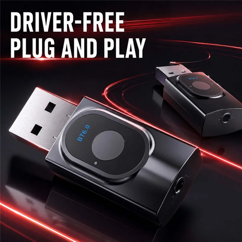 T8 2 in 1 Bluetooth-compatible 6.0 Transmitter Receiver 15m Transmission Range 3.5mm AUX USB Adapter for TV Car Stereo - Black