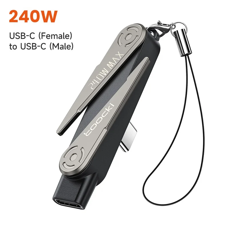 TOOCKI TX125 USB-C Female to USB-C Male Elbow 240W Fast Charging Data Cable with Foldable Stand for Gaming