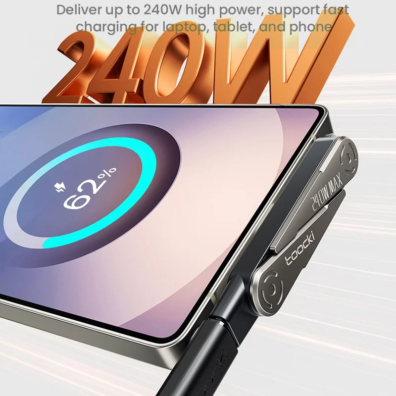 TOOCKI TX125 USB-C Female to USB-C Male Elbow 240W Fast Charging Data Cable with Foldable Stand for Gaming
