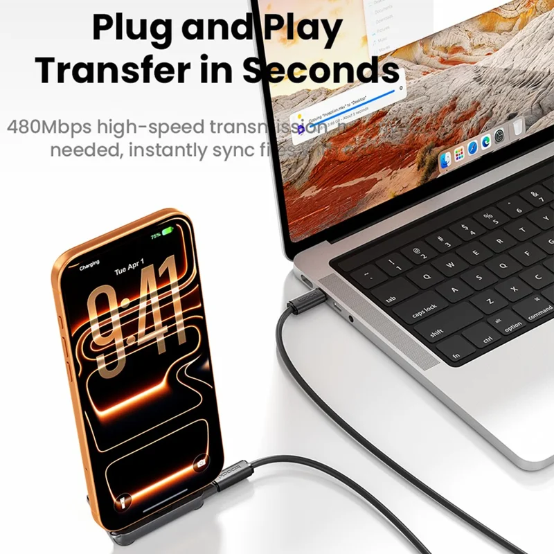 TOOCKI TX125 USB-C Female to USB-C Male Elbow 240W Fast Charging Data Cable with Foldable Stand for Gaming