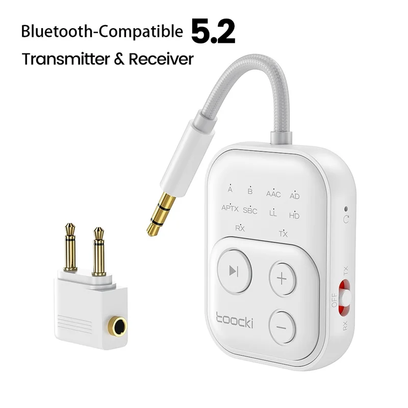 TOOCKI BT06 2 in 1 Bluetooth-compatible Audio Receiver Transmitter 3.5mm AUX 10M Range Adapter for Car TV Airplane