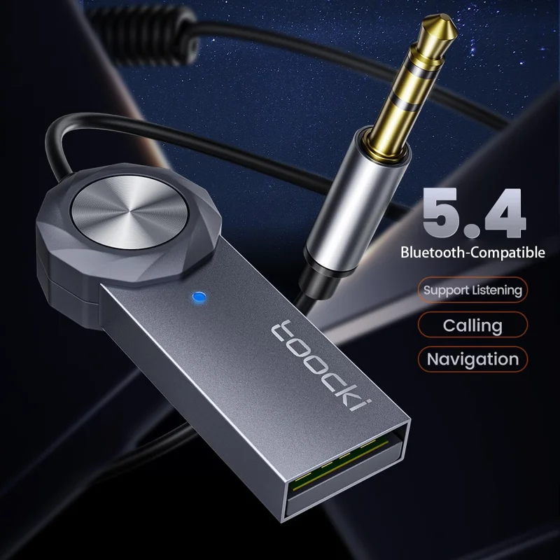 TOOCKI TQ-BT02 Car AUX Bluetooth-compatible Adapter 5.4 3.5mm USB Audio Receiver for Car Speaker