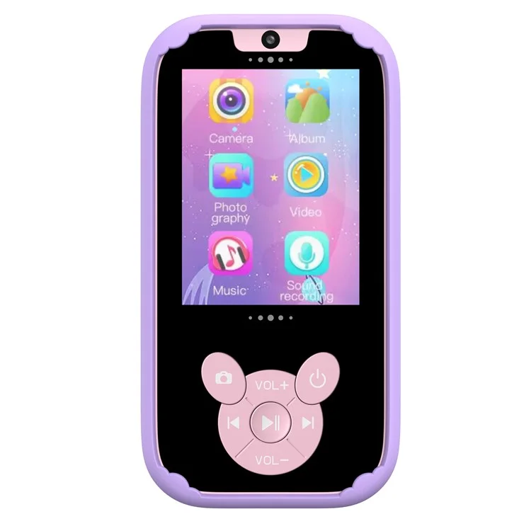 W9 Fotocamera per bambini con design a cartoni animati, schermo da 2,8 pollici, giochi, sveglia, fotocamera HD ricaricabile - Viola