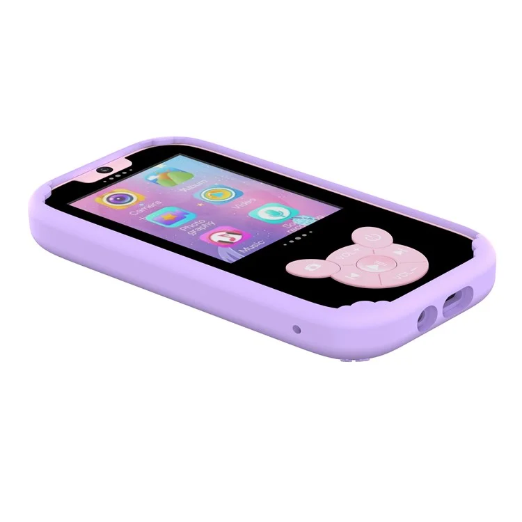 W9 Fotocamera per bambini con design a cartoni animati, schermo da 2,8 pollici, giochi, sveglia, fotocamera HD ricaricabile - Viola