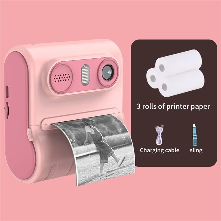 LK001 Kid's Toy Camera Thermal Inkless Photo Printer Mini Printing Device - Pink