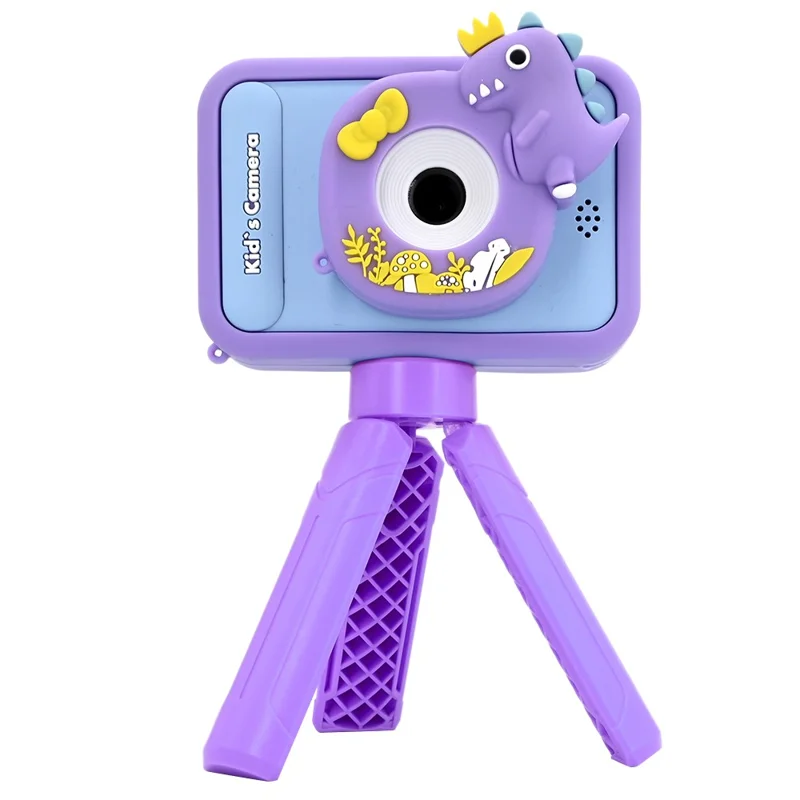AC10 HD Dual Lens 2.4 Inch IPS Screen Kids Camera with Tripod, No Memory Card - Purple