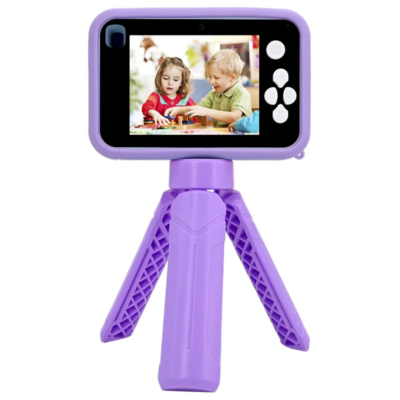 AC10 HD Dual Lens 2.4 Inch IPS Screen Kids Camera with Tripod, No Memory Card - Purple