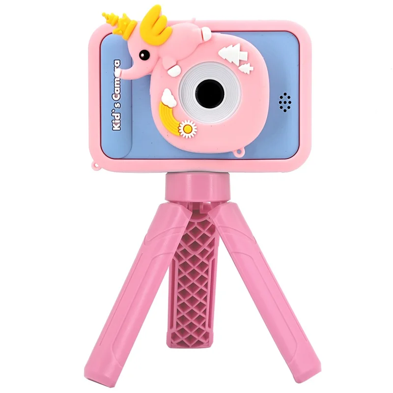 AC10 HD Dual Lens 2.4 Inch IPS Screen Kids Camera with Tripod, No Memory Card - Pink