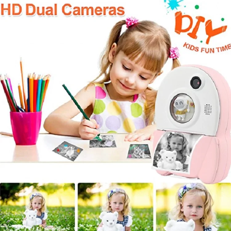 KDC-0013A Kids Toy 2.4 inch Screen Camera Instant Photo Printer with 32G TF Card+Card Reader - Yellow