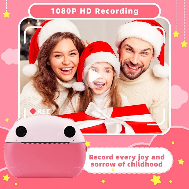 KDC-0013B 2.4 inch Screen HD Kids Instant Camera Dual Lens Thermal Printing Camera Toy - Pink