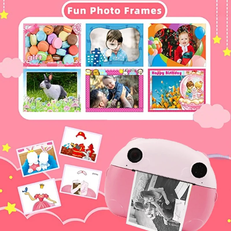 KDC-0013B 2.4 inch Screen HD Kids Instant Camera Dual Lens Thermal Printing Camera Toy - Pink