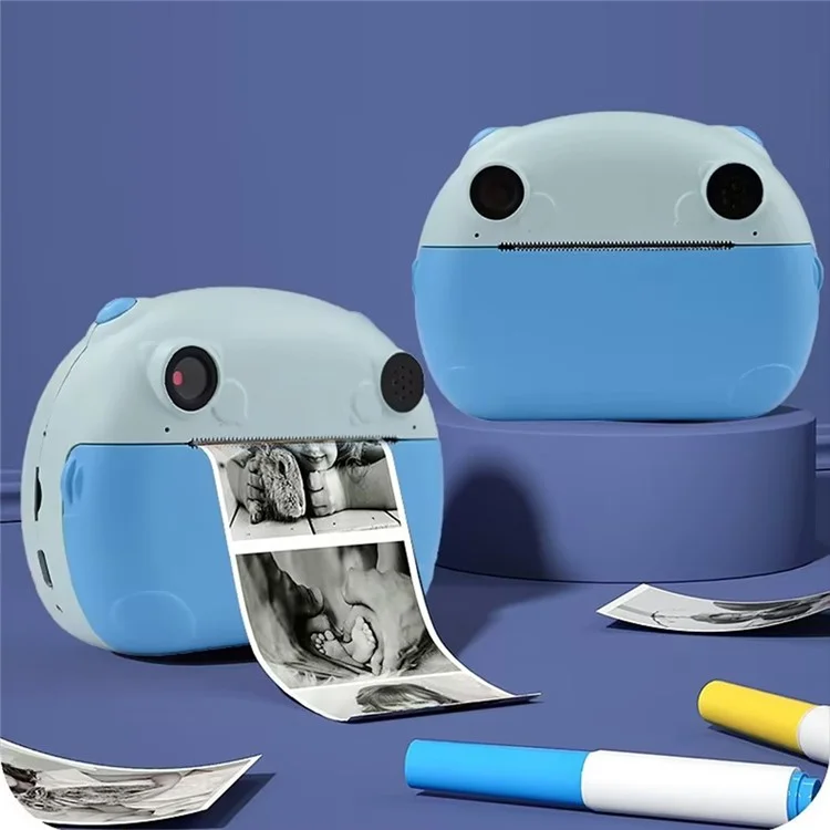 KDC-0013B Cámara instantánea de pantalla de 2,4 pulgadas HD, con doble lente y impresión térmica para niños, con tarjeta TF de 32G + lector de tarjetas - Azul