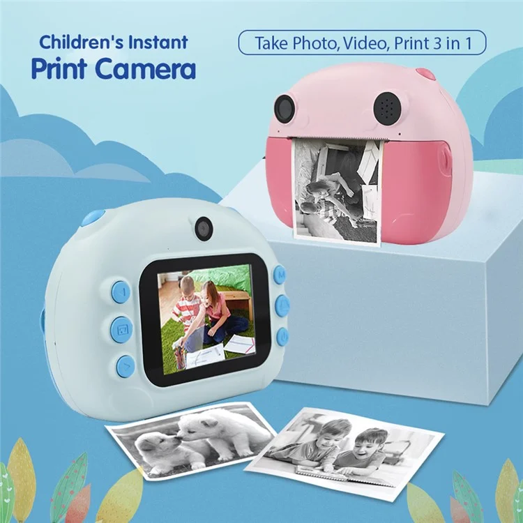 KDC-0013B Cámara instantánea de pantalla de 2,4 pulgadas HD, con doble lente y impresión térmica para niños, con tarjeta TF de 32G + lector de tarjetas - Azul