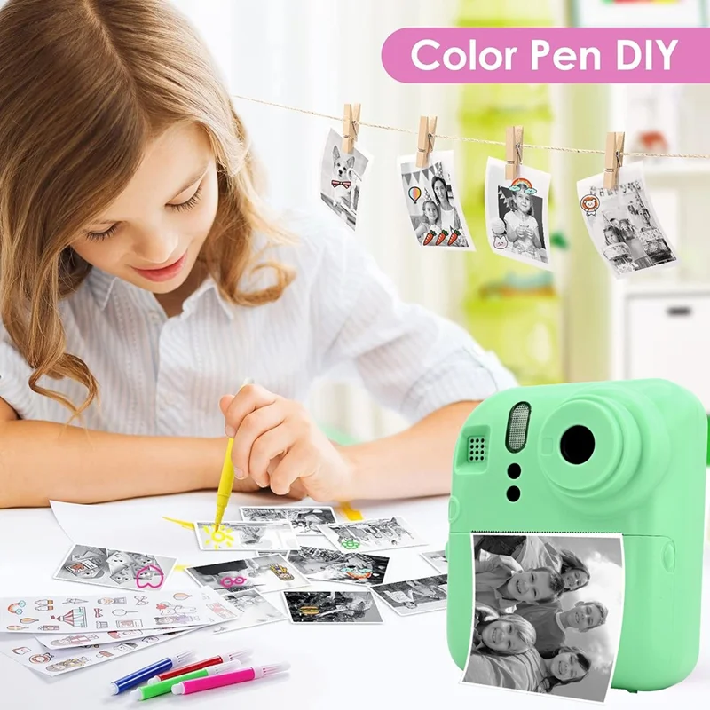 KDC-0013E HD 2.4 inch Screen Kids Camera Thermal Inkless Photo Printer with 32G TF Card+Card Reader - Green