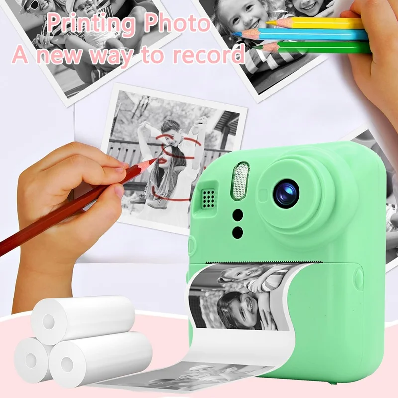 KDC-0013E HD 2.4 inch Screen Kids Camera Thermal Inkless Photo Printer with 32G TF Card+Card Reader - Green