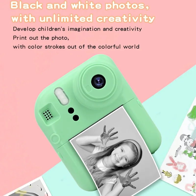 KDC-0013E HD 2.4 inch Screen Kids Camera Thermal Inkless Photo Printer with 32G TF Card+Card Reader - Green