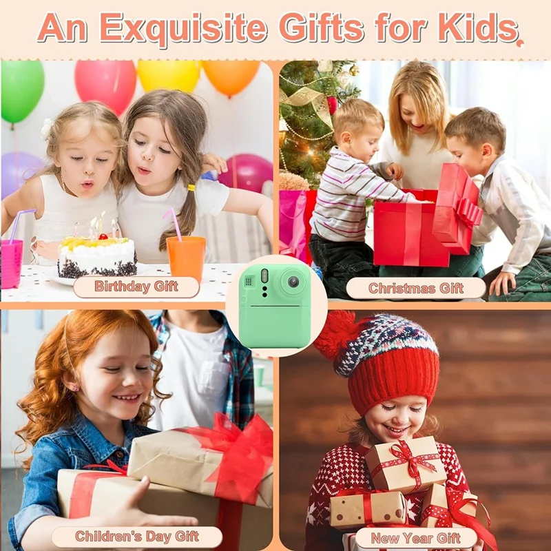 KDC-0013E HD 2.4 inch Screen Kids Camera Thermal Inkless Photo Printer with 32G TF Card+Card Reader - Green