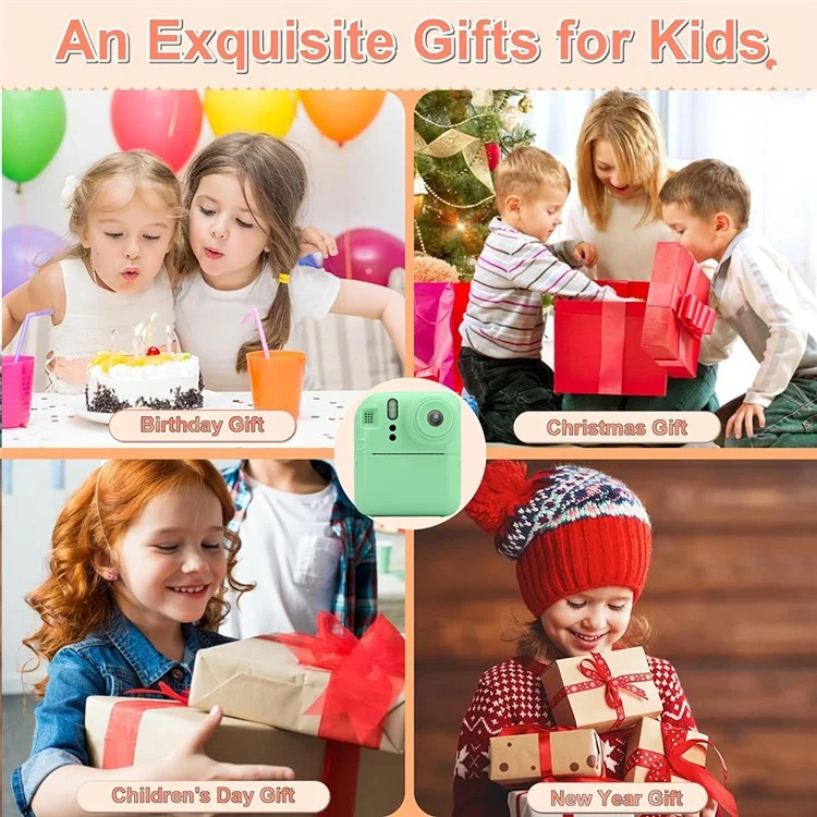KDC-0013E HD 2.4 inch Screen Kids Camera Thermal Inkless Photo Printer with 32G TF Card+Card Reader - Pink