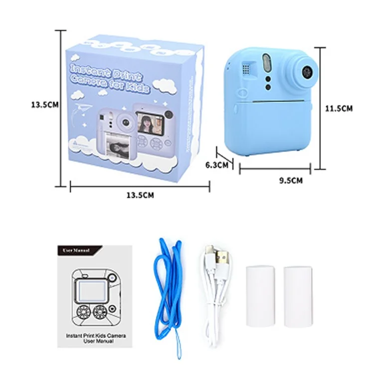 KDC-0013E 2.4-inch Screen Dual Lens Kids Instant Camera Photo Thermal Printing Camera Toy - Blue