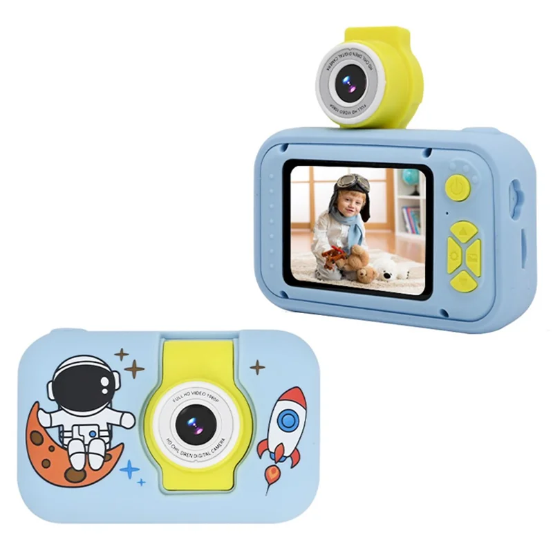 KDC-0025 2.0 Inch Screen Mini Kids Camera 180 Degree Flip Lens Video Recorder, with 32G TF Card + Card Reader - Blue