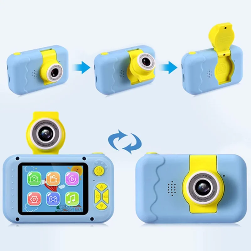 KDC-0025 2.0 Inch Screen Mini Kids Camera 180 Degree Flip Lens Video Recorder, with 32G TF Card + Card Reader - Blue
