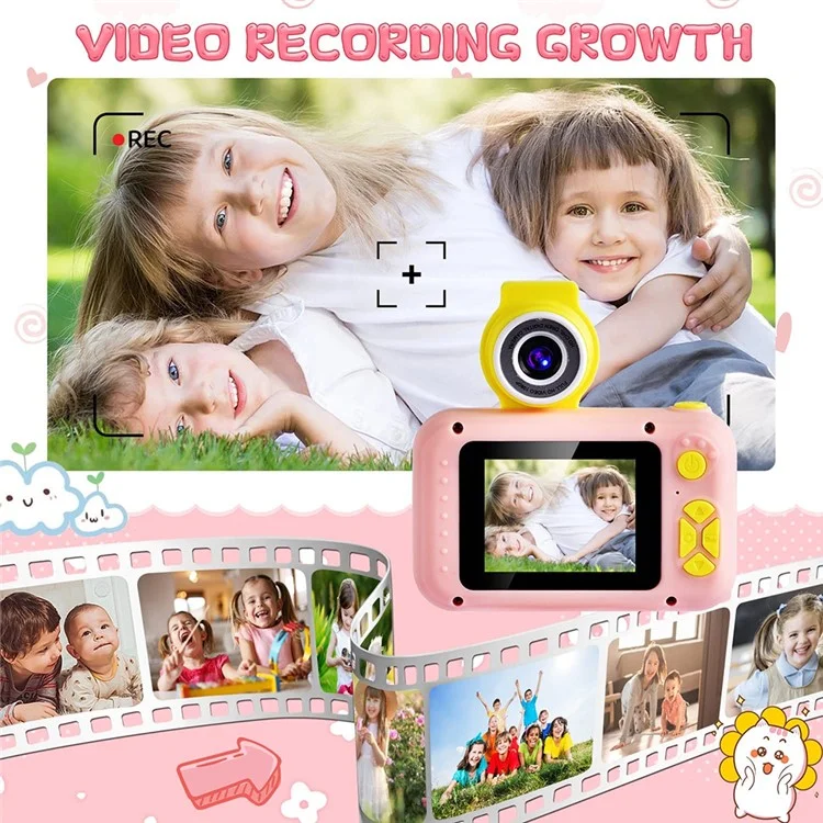 KDC-0025 Câmera de Vídeo Recorder de Lente Flip HD de 2,0 Polegadas para Crianças, Cartão TF de 32G + Leitor de Cartão - Rosa