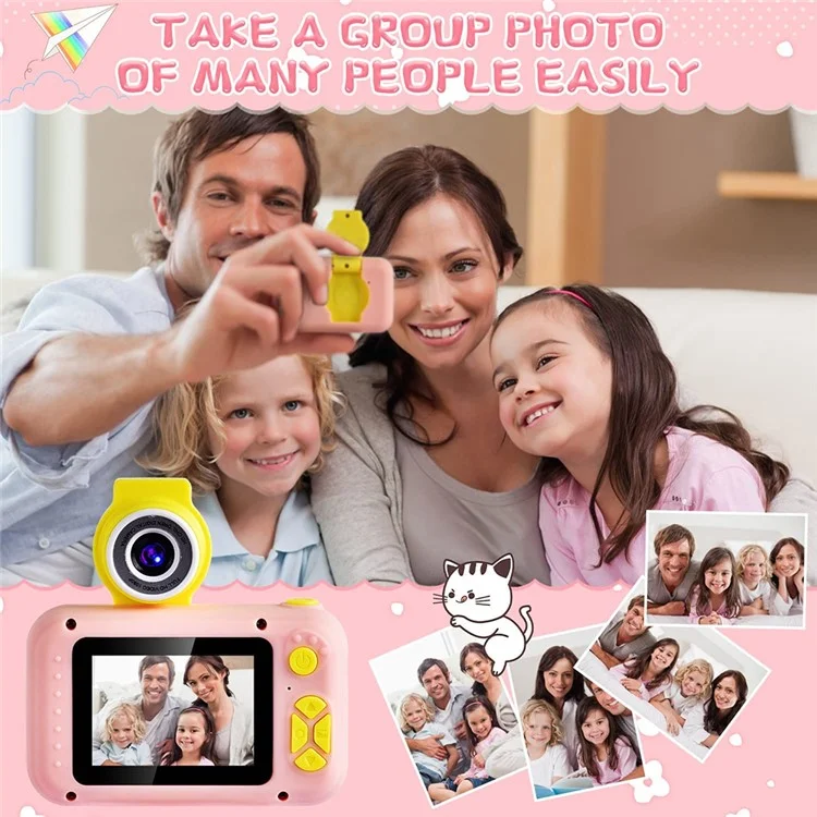 KDC-0025 Câmera de Vídeo Recorder de Lente Flip HD de 2,0 Polegadas para Crianças, Cartão TF de 32G + Leitor de Cartão - Rosa
