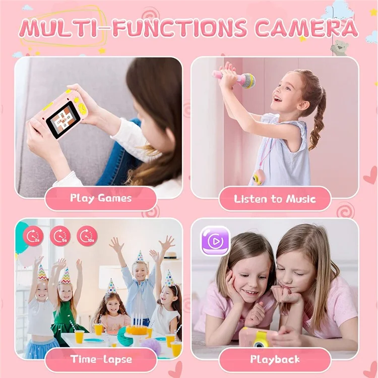 KDC-0025 Câmera de Vídeo Recorder de Lente Flip HD de 2,0 Polegadas para Crianças, Cartão TF de 32G + Leitor de Cartão - Rosa