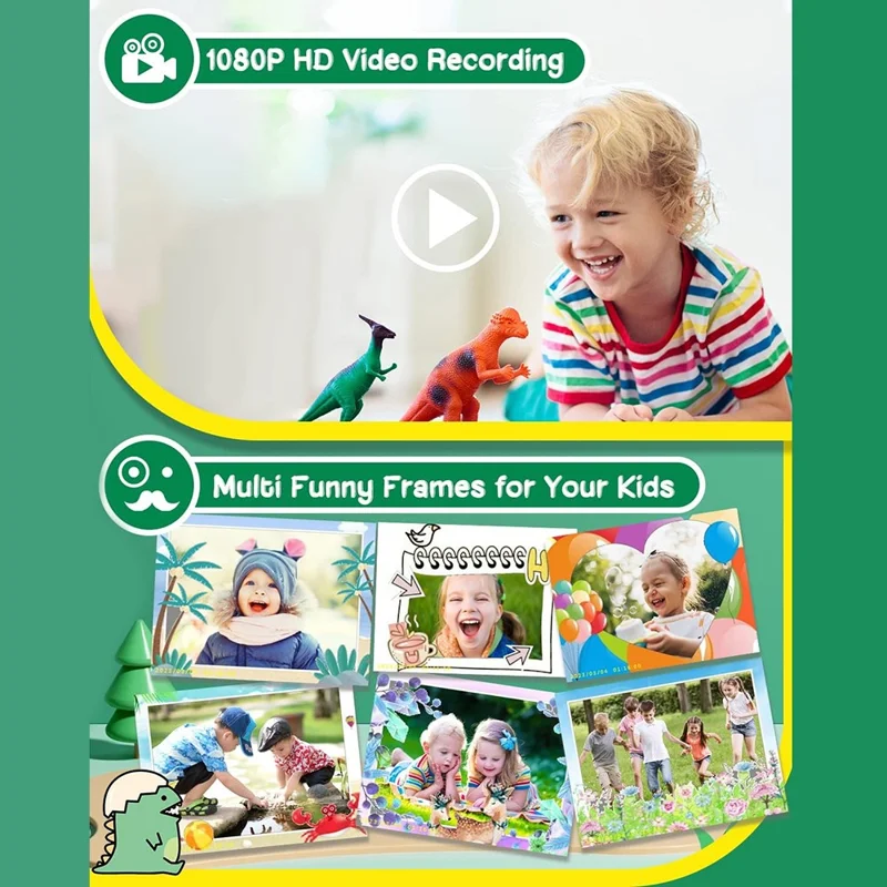 KDC-0025A 2.0 inch Screen HD Kids Camera Toy Dual Lens Digital Camera Video Recorder - Green