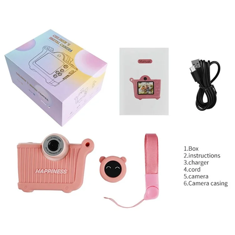 Camera giocattolo per bambini KDC-0026A con schermo da 2,0 pollici, fotocamera HD a doppio obiettivo, registratore video, 32G scheda TF + lettore di schede - Rosa