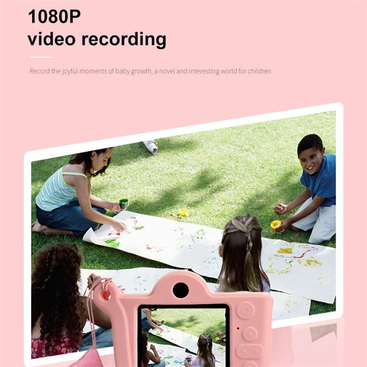Camera giocattolo per bambini KDC-0026A con schermo da 2,0 pollici, fotocamera HD a doppio obiettivo, registratore video, 32G scheda TF + lettore di schede - Rosa