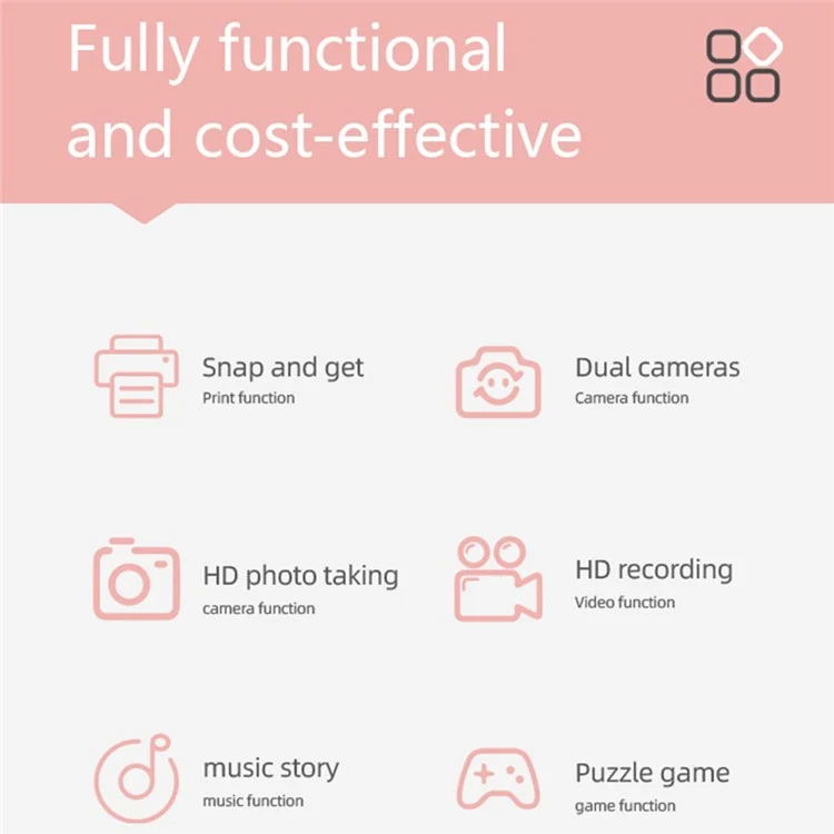Appareil photo instantané pour enfants P4 2,8 pouces avec jeux intégrés, lecteur MP3, enregistreur vidéo HD à double objectif - Bleu