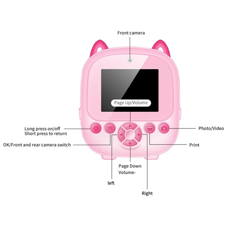 S5 2.4-Inch HD Dual Lens Cartoon Kids Instant Print Camera MP3 Player Video Recorder, with 32G Memory Card + Card Reader - Blue