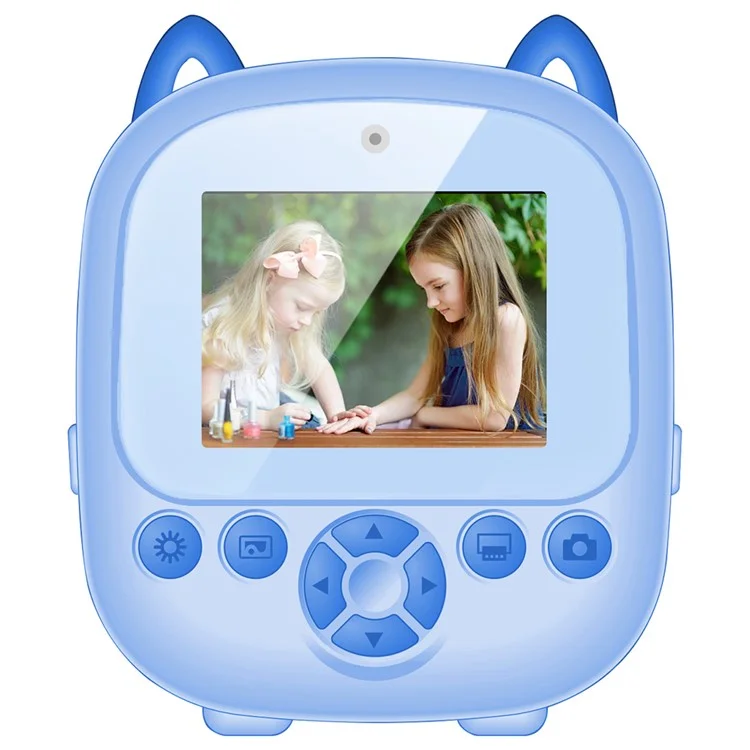 S5 2.4-Inch HD Dual Lens Cartoon Kids Instant Print Camera MP3 Player Video Recorder, with 32G Memory Card + Card Reader - Blue