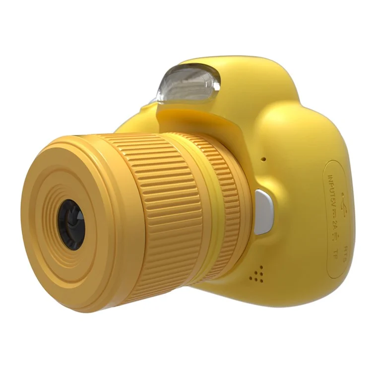 D6S Videocamera da 2,4 pollici con schermo IPS, doppio obiettivo, per bambini (con scheda TF da 32 GB + lettore di schede) - Giallo