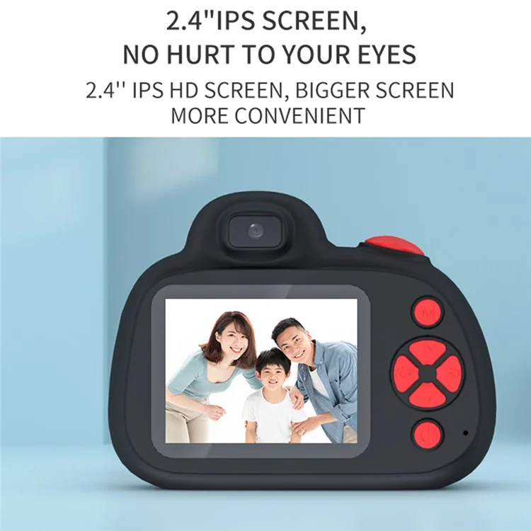 D6S Videocamera da 2,4 pollici con schermo IPS, doppio obiettivo, per bambini (con scheda TF da 32 GB + lettore di schede) - Giallo