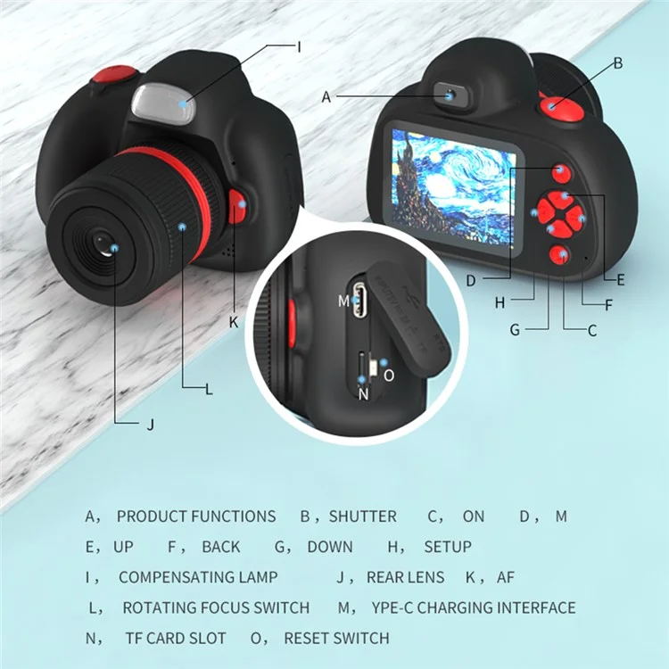 D6S Videocamera da 2,4 pollici con schermo IPS, doppio obiettivo, per bambini (con scheda TF da 32 GB + lettore di schede) - Giallo